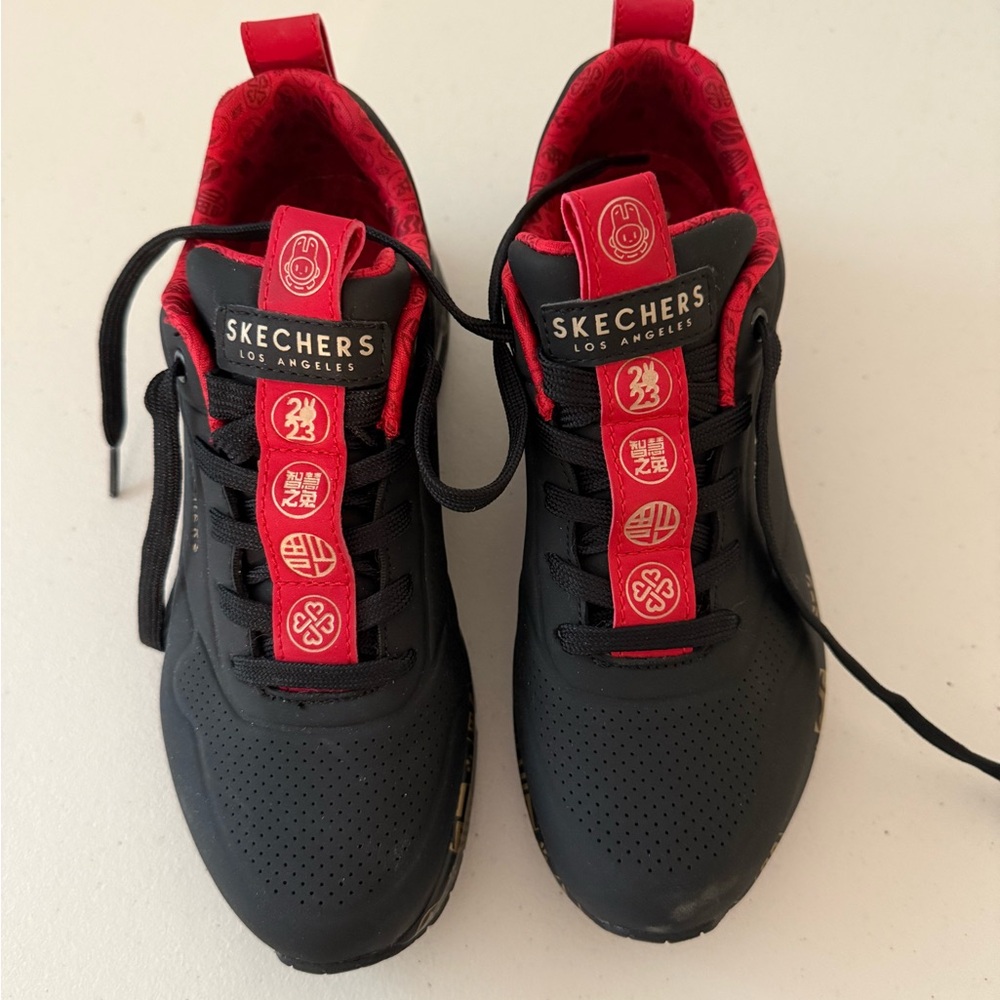 Skechers Black Sneakers with Red Details
